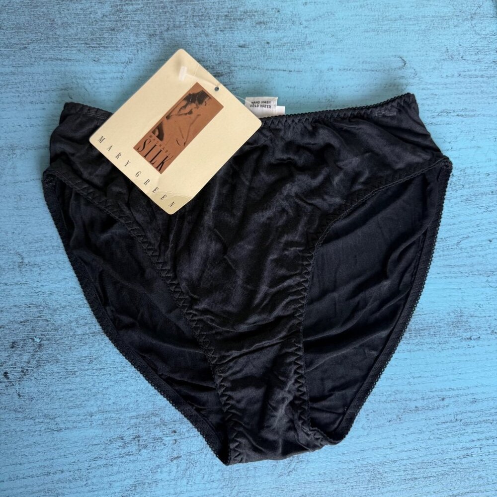 NWT Vtg 'Mary Green' Womens 100% Silk Black Bikini High Waist Briefs Sz Small